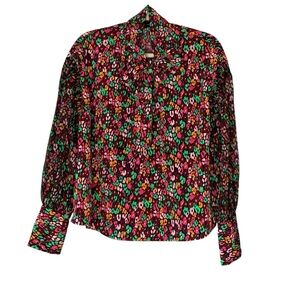 Who What Wear multi Abstract floral print‎ blouse w sheer ballon sleeve. Size L